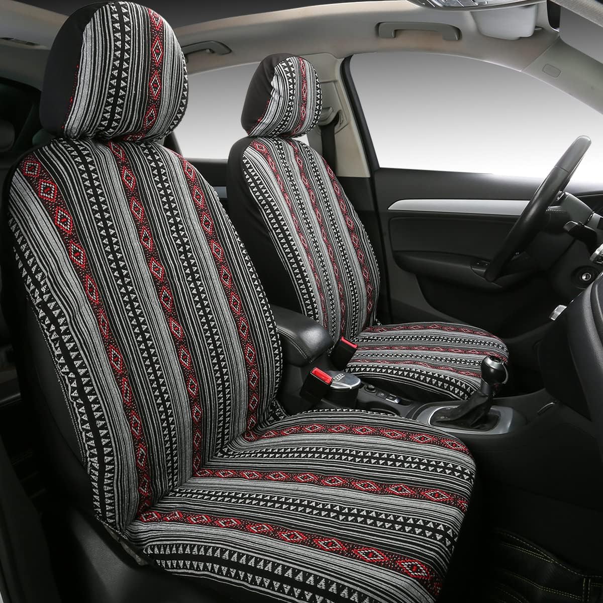 PONYJOYUP Baja Saddle Blanket Car Seat Covers 9PCS Full Set, Breathable and Washable Striped Woven Automotive Vehicle Seat Cover, Universal Seat Cover for Sedan, SUV, Truck, Airbag Compatible