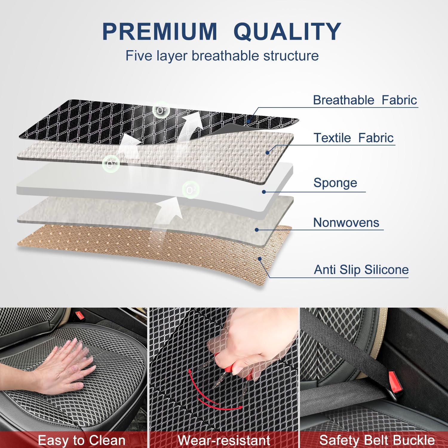 2 Pack Ventilated Cooling Car Seat Covers for Summer, 3D Air Mesh Breathable Leather Front Seat Protectors with Storage Pocket, Universal Fit Non-Slip Seat Cushion for Car Truck SUV(Black)