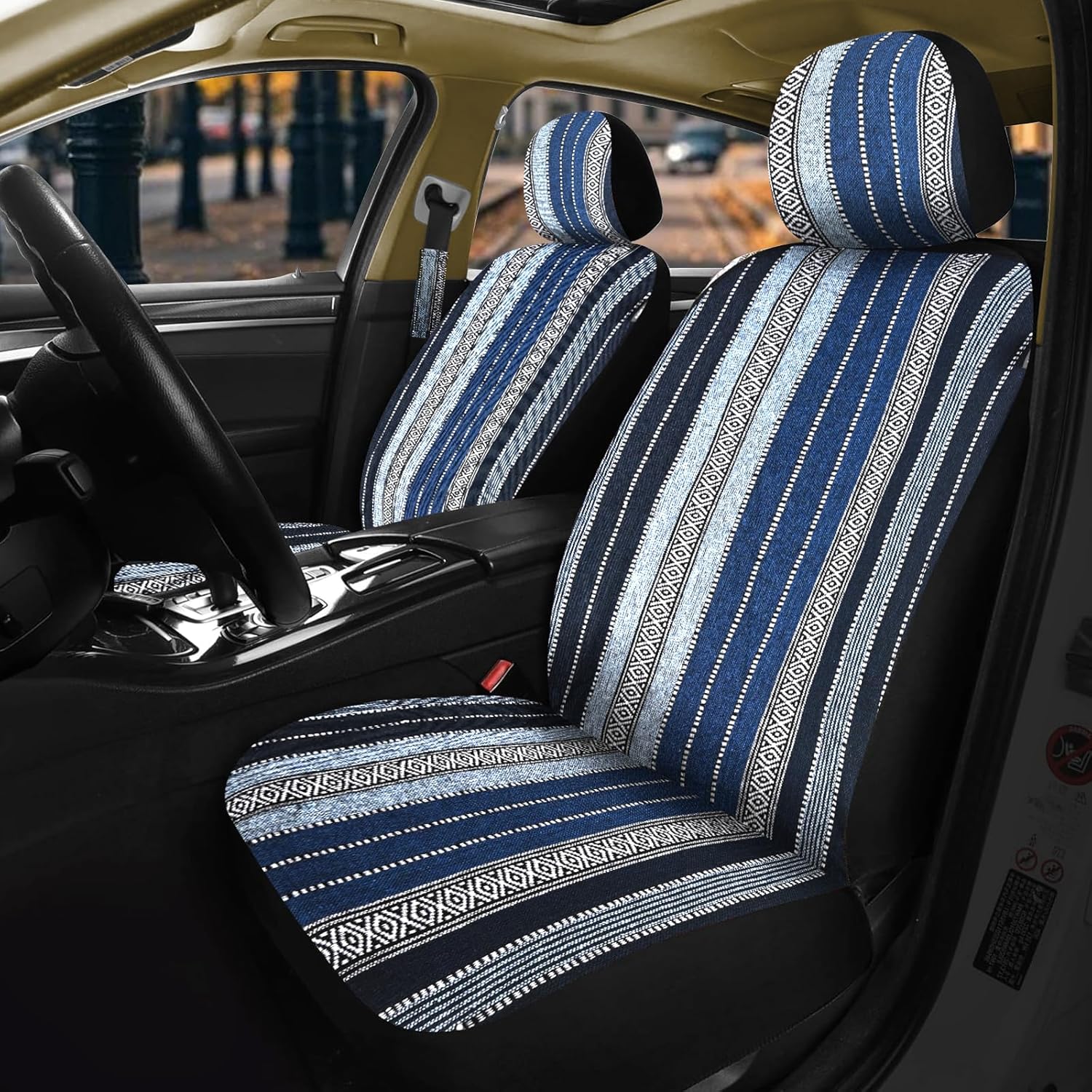 Nilight Car Seat Covers 2PCS Red Stripes Baja Saddle Blanket with Shoulder Pads Breathable Washable Striped Woven Airbag Compatible Universal for Cars SUV Truck Front Seat