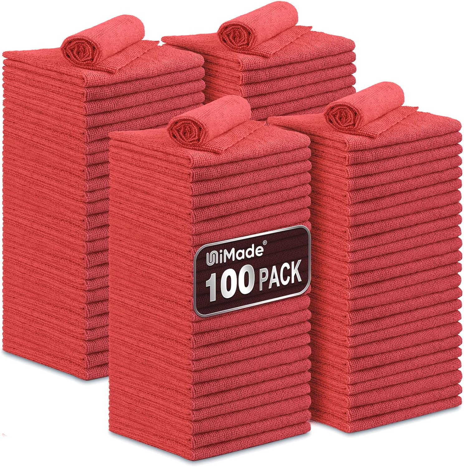 Microfiber Cleaning Cloth, 100PK Commercial Grade Work Rags Microfiber Towels for Cars Cleaning Rags Bulk Detailing Cloth for Automotive Bar Mechanic Restaurant Garage, 11.5"x11.5", Multicolor