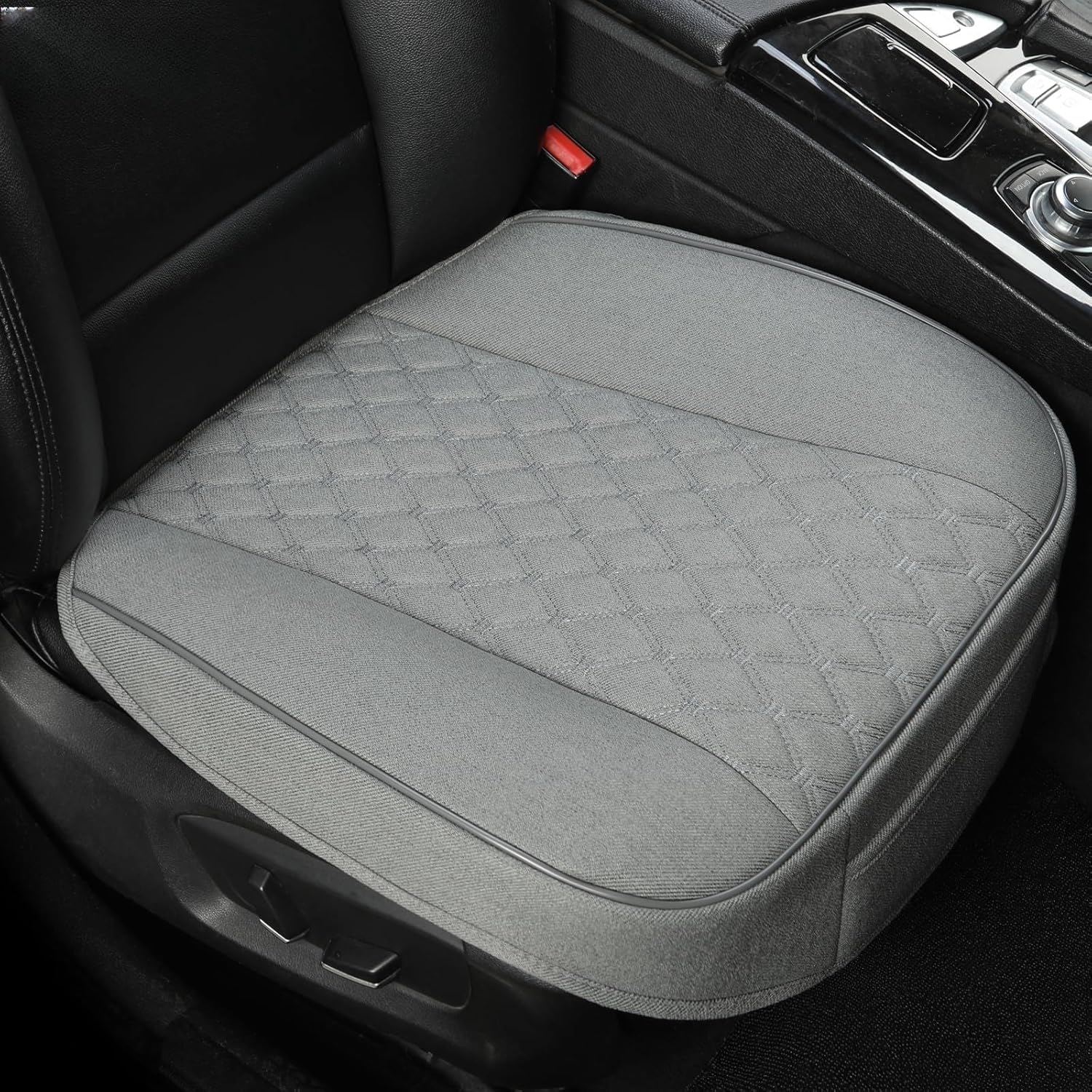 West Llama Linen Front Car Seat Cover Protector Anti-Slip Bottom Seat Cover Fits 95% of Vehicles,Wrapping Around The Bottom,Diamond Pattern(Black-2Pcs)
