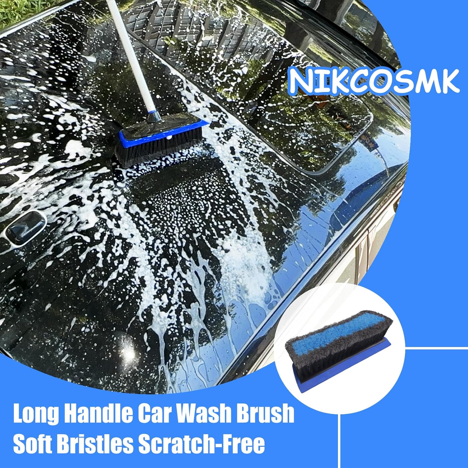 NIKCOSMK 62'' Car Wash Brush with Long Handle, Car Wash Kit with Tire Brush, Tower, Window Squeegee, Chenille Microfiber Car Wash Mop Mitt, Car Cleaning Brush Kit Supplies for Car, Truck, SUV, RV