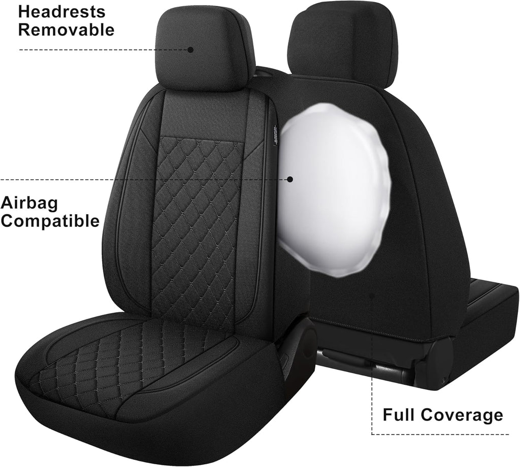 YGL Breathble Car Seat Covers Full Set,Washable Seat Covers for Cars,Premium Cloth Car Seat Protectors,Interior Covers for Cars,Sedan Van Truck SUV(Black)