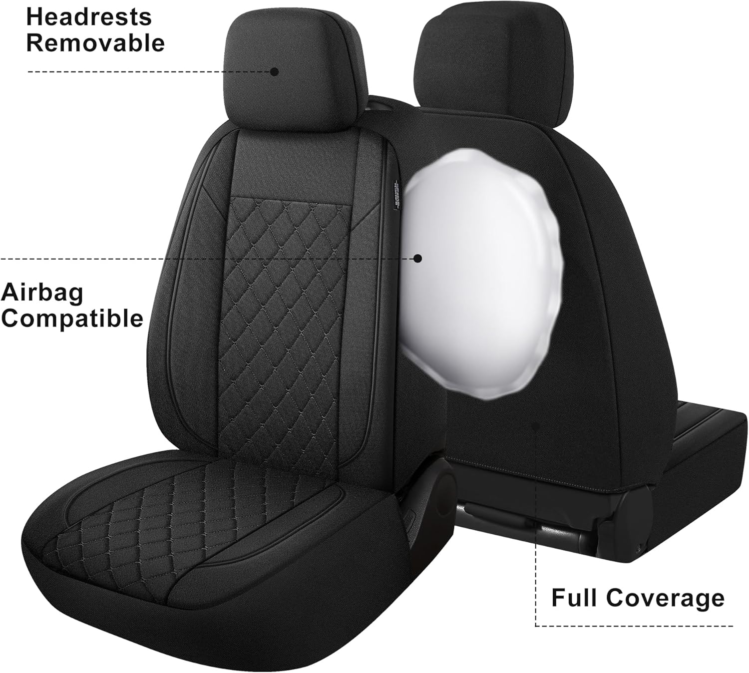 YGL Breathble Car Seat Covers Full Set,Washable Seat Covers for Cars,Premium Cloth Car Seat Protectors,Interior Covers for Cars,Sedan Van Truck SUV(Black)