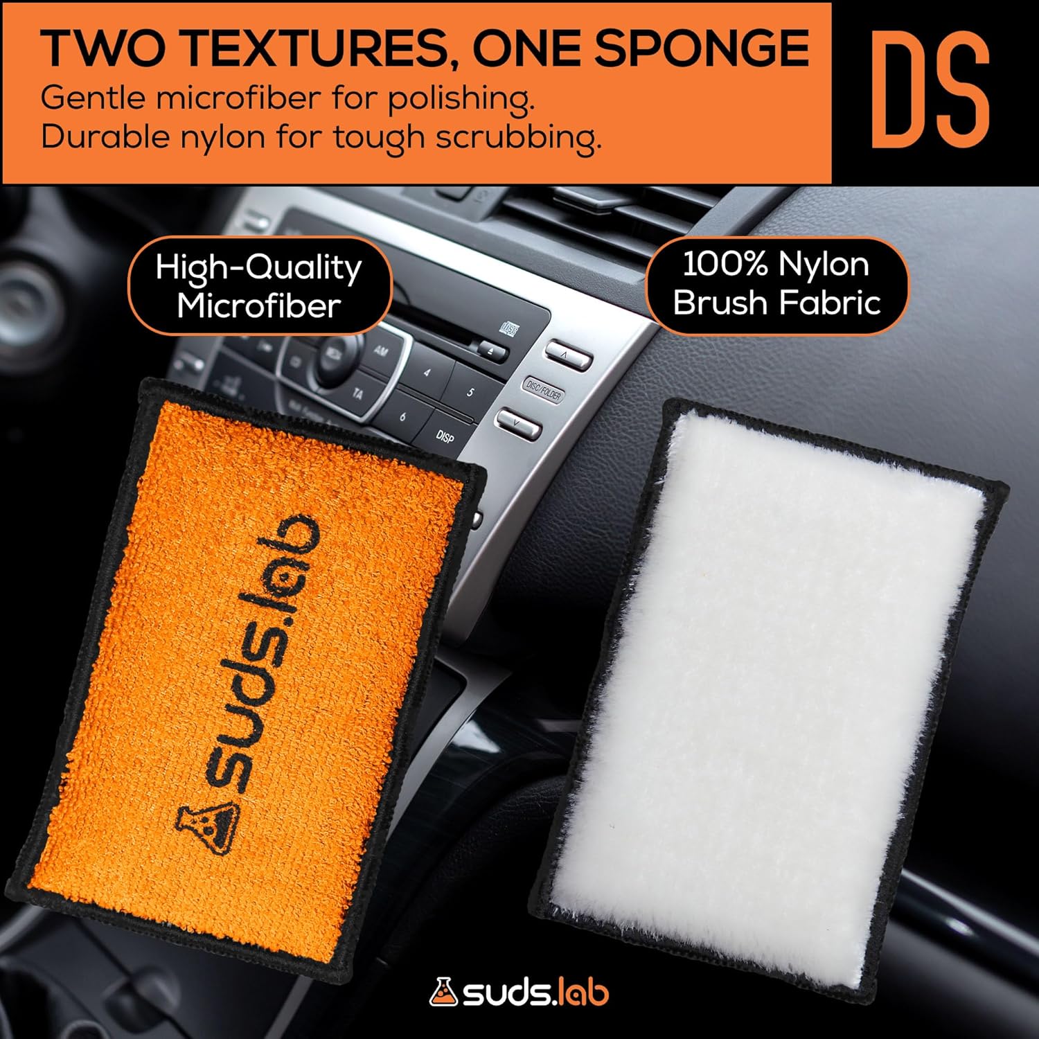 Suds Lab DS Microfiber Detailing Scrub Pad 2 Pack - Car Interior Cleaning & Detailing Microfiber Scrub Pads - Safe On Leather, Vinyl, Plastic, Etc.