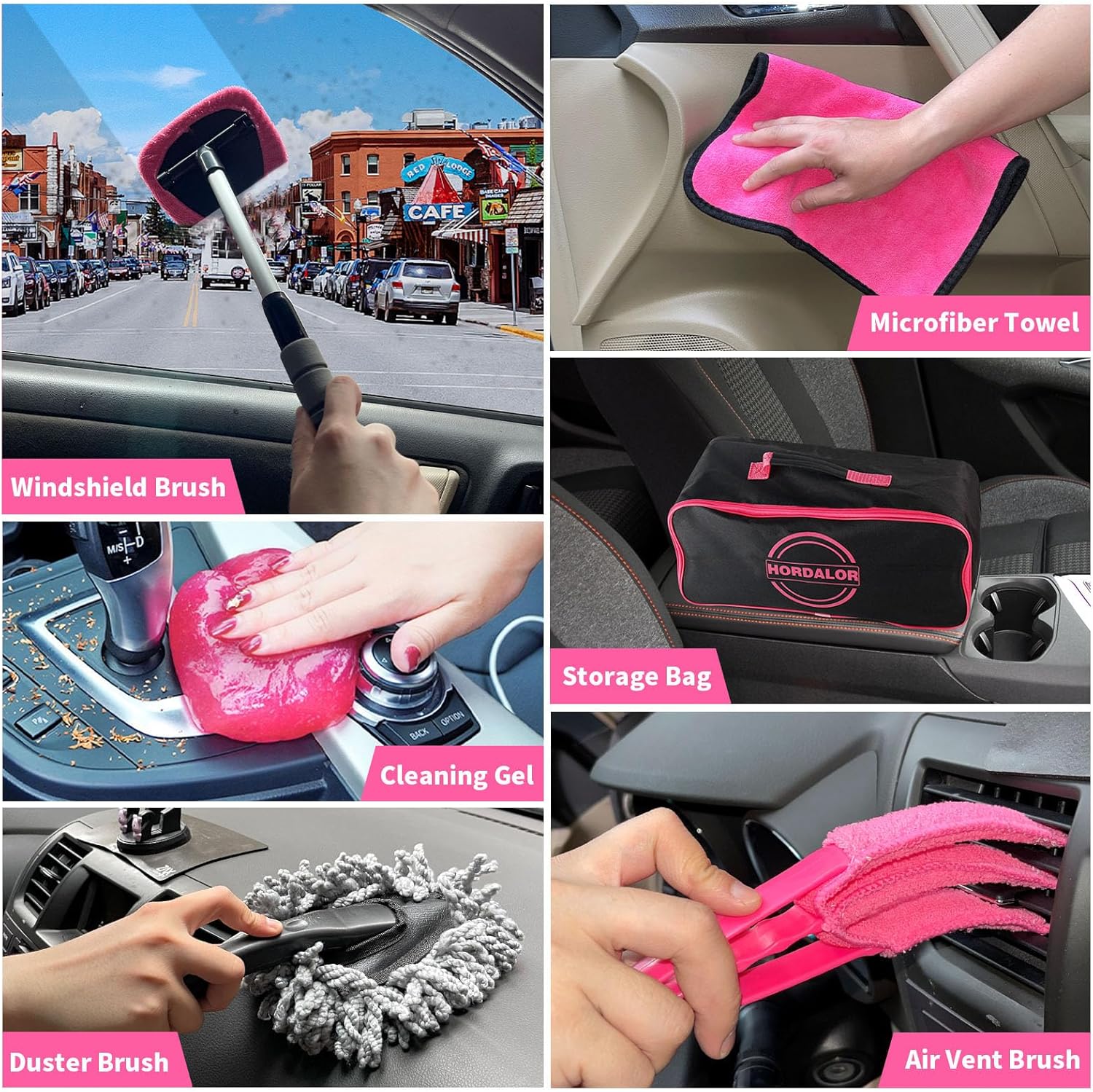 Pink Car Interior Detailing Kit, 16Pcs Car Cleaning Kit with High Power Handheld Vacuum, Detailing Brush Set, Cleaning Gel, Windshield Cleaning Tool, Complete Car Cleaning Supplies for Women