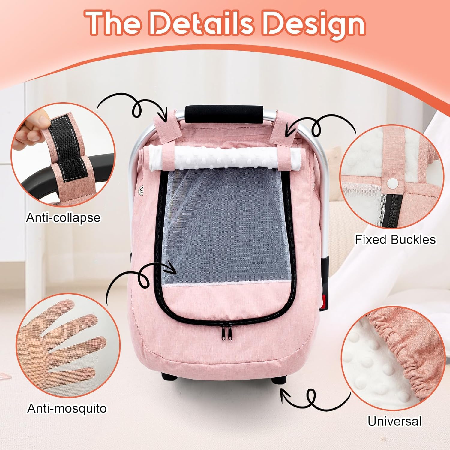 Waterproof Car Seat Cover Baby, 3D Mink Dot Infant Car Seat Cover with 2 Breathable Vents, Universal Carseat Canopy for Girls Boys, Baby Carrier Cover for All Seasons, Protect from Sunlight Rain