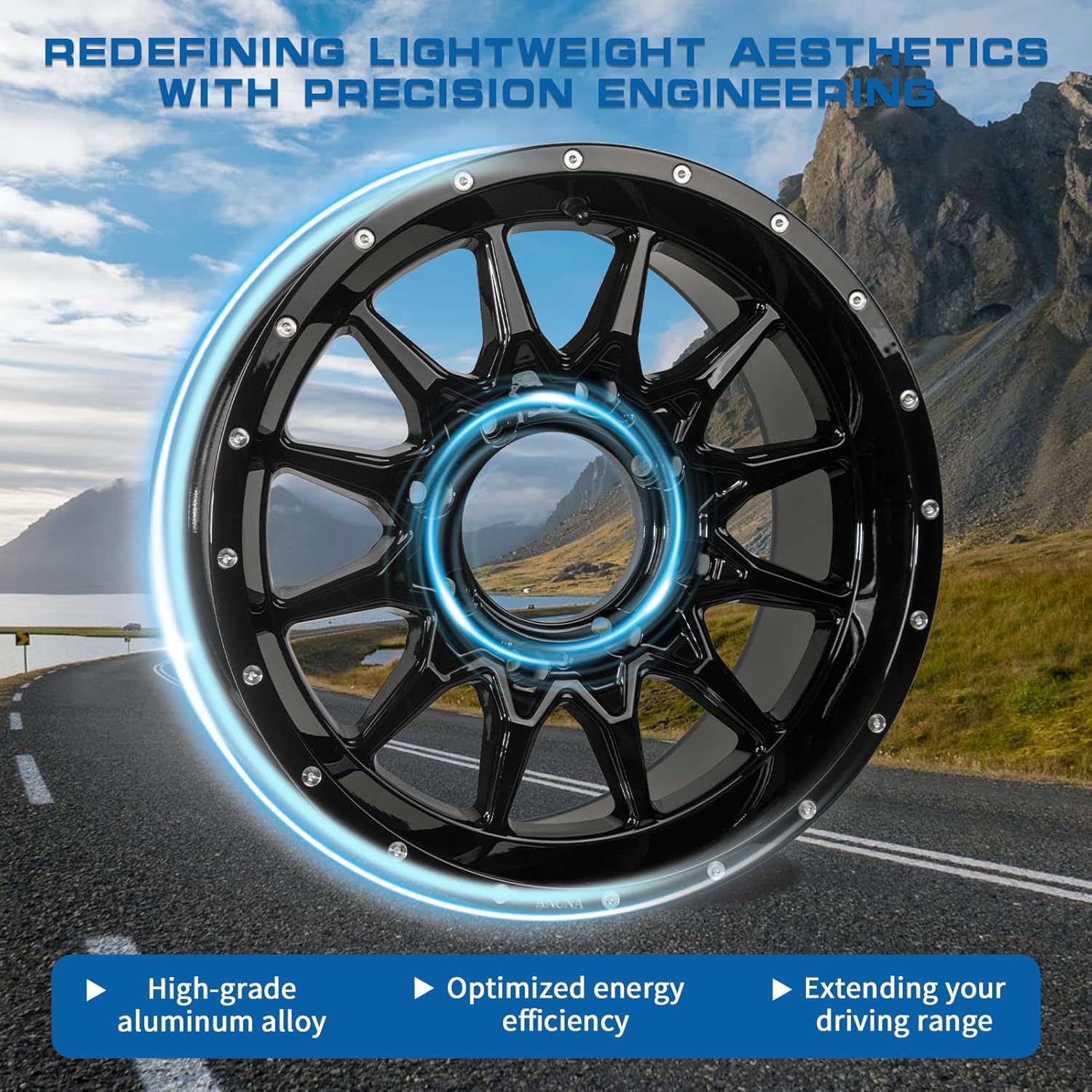 ANCNA 15&#34;x7&#34; Wheel Rim 4x136\/156 Premium Aluminum Alloy Rim with Black Spokes, Center Bore-110.18mm Wheel Load Raiting - 1200 LBS,+10 mm Offset