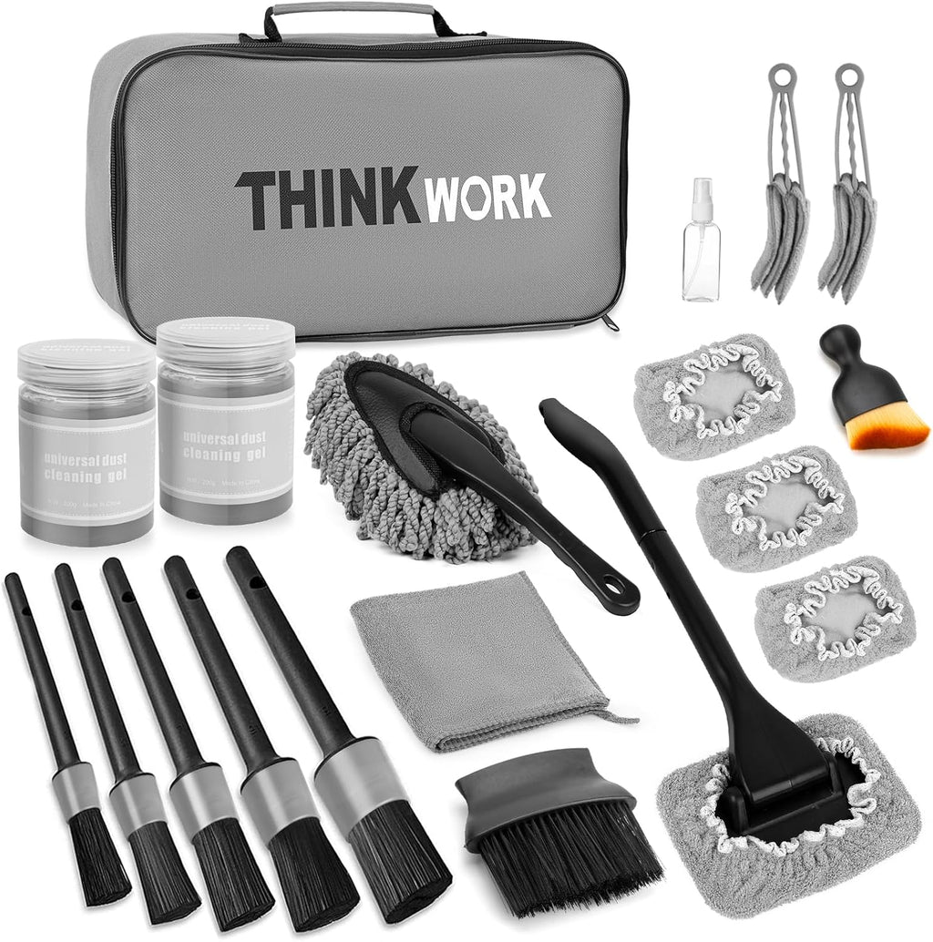 THINKWORK Car Detailing Kit, Car Detailing Brush Set, Car Cleaning Drill Brush Kit with Extension Pole, Professional Auto Detailing Supplies for Automobile Interior Exterior Wheels