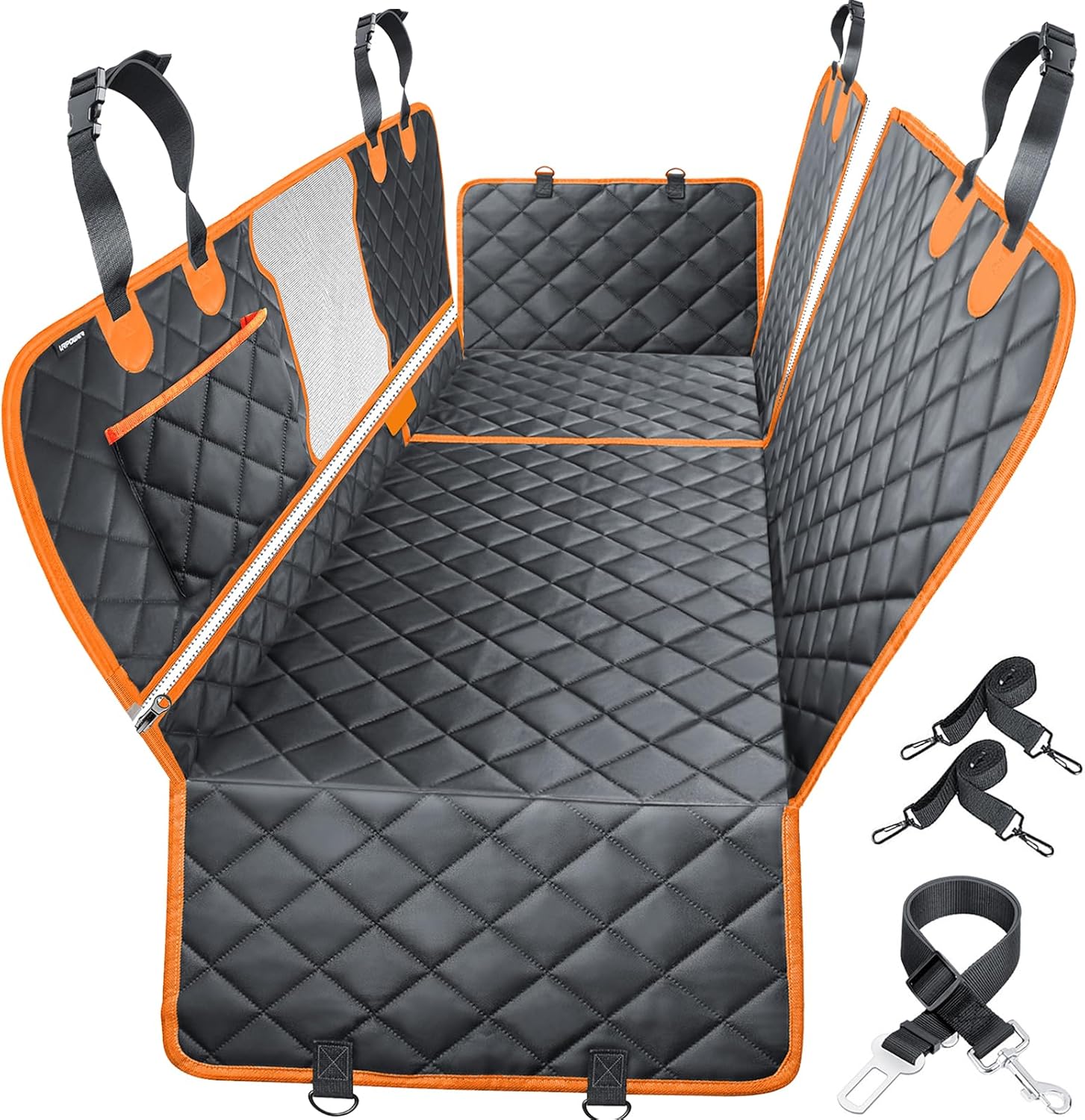 URPOWER Back Seat Extender for Dogs - Hard Bottom Dog Car Seat Cover with 1PC Leak-Proof Pee Pad, Foldable Dog Hammock for Car, SUV, and Truck, Pet Rear Seat Protector Dogs Travel Bed with Mesh Window