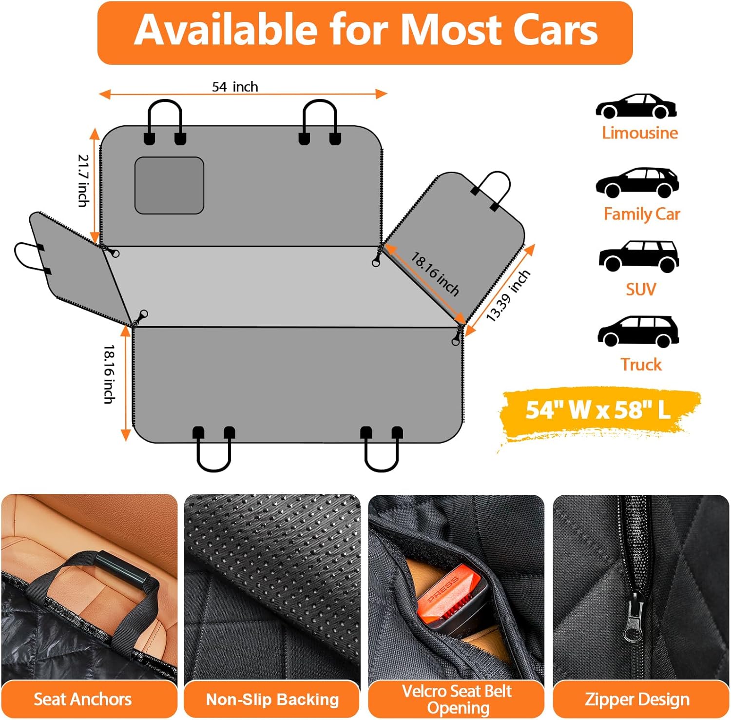 URPOWER Dog Seat Cover, 100% Waterproof Hammock 600D Heavy Duty Scratch Proof Nonslip Durable Soft Pet Back Seat Covers for Cars Trucks and SUVs