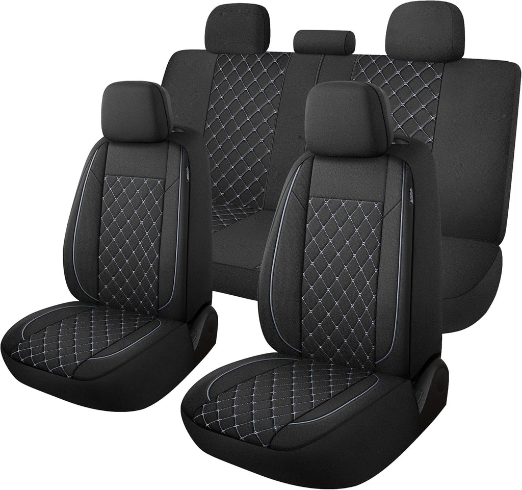 YGL Breathble Car Seat Covers Full Set,Washable Seat Covers for Cars,Premium Cloth Car Seat Protectors,Interior Covers for Cars,Sedan Van Truck SUV(Black)