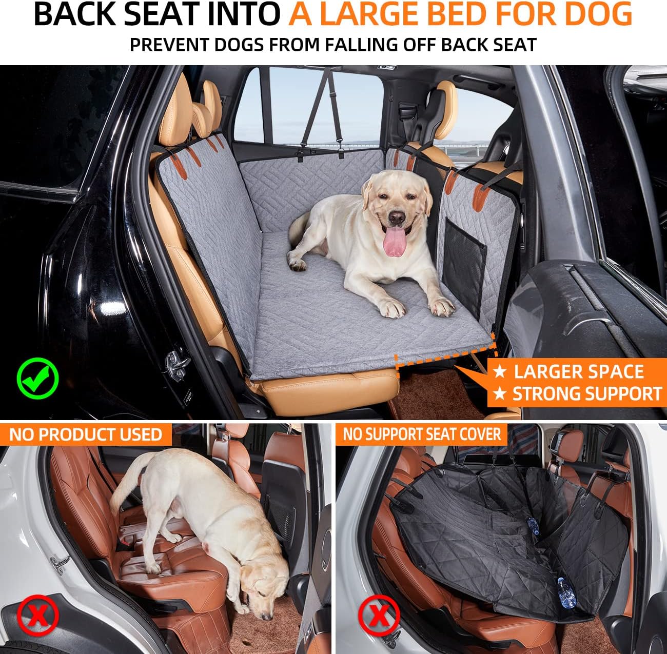YJGF Back Seat Extender - Dog Car Seat Cover, Hammock for Dogs, Grey