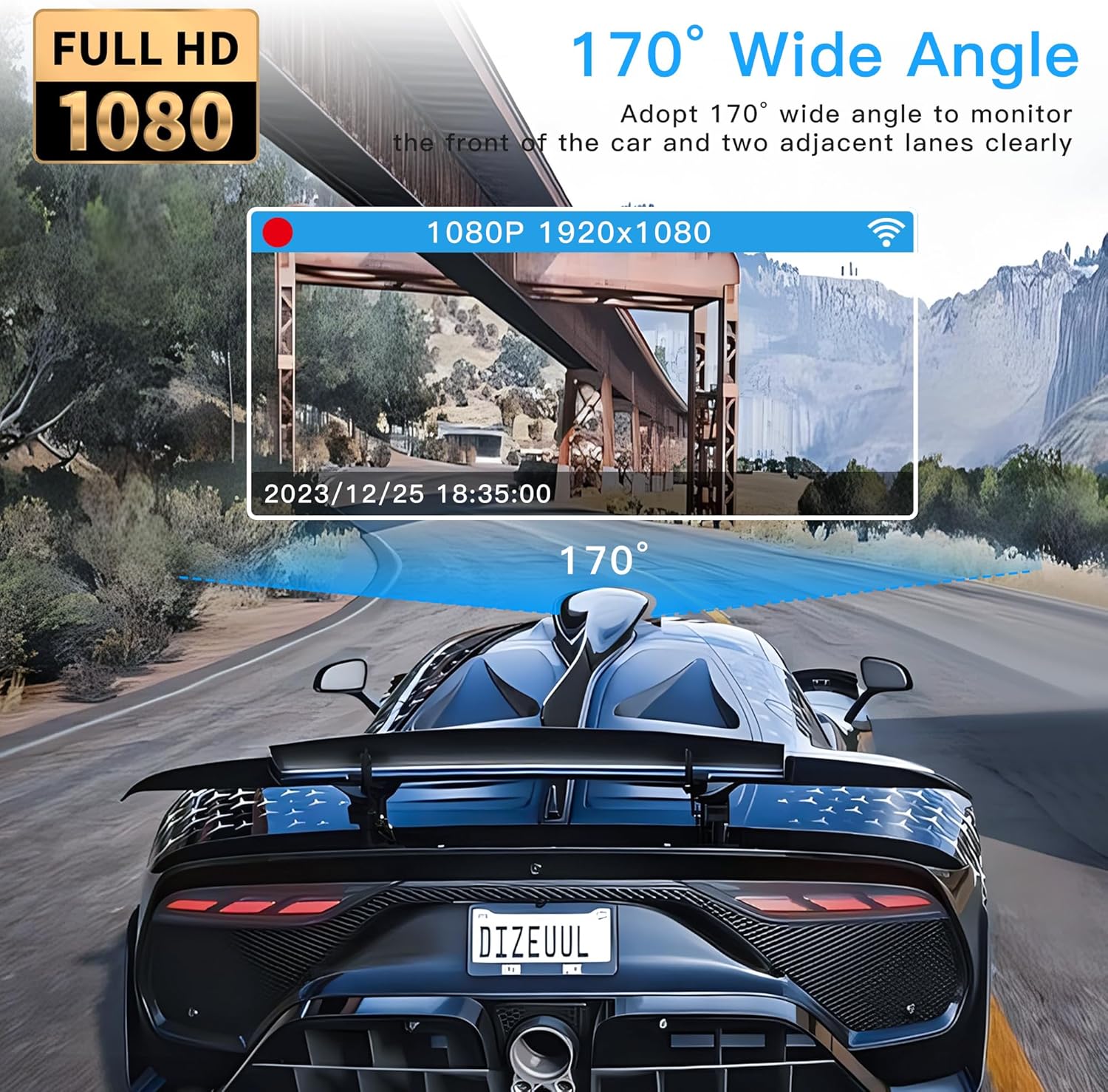 3 Channel Dash Cam WiFi FHD 1080P Car Camera 64GB TF Card,TOPGOOSE Front Dash Camera Front and Rear Inside for Cars,Mini Dashcams with Night Vision,Loop Recording,WDR,G-Sensor,App