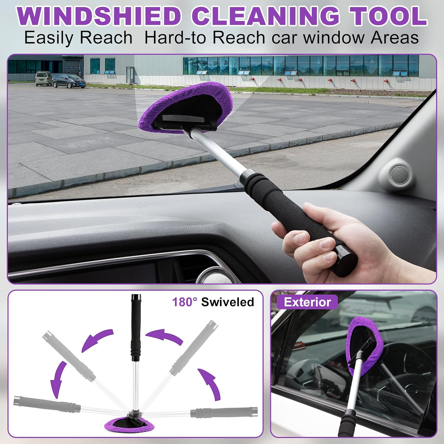 Viewsun Windshield Cleaner Tool, 17Pcs Purple Car Interior Cleaning Kit, Detailing Kit Cleaner, Detailing Brush, Cleaning Gel, Inside Cleaning Supplies Accessories for Trucks, SUVs, RVs Window