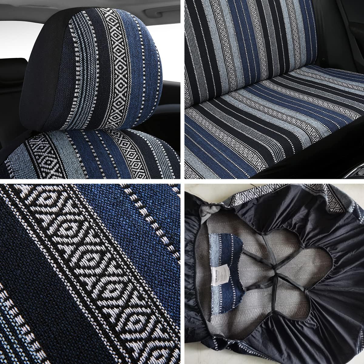 PONYJOYUP Baja Saddle Blanket Car Seat Covers 9PCS Full Set, Breathable and Washable Striped Woven Automotive Vehicle Seat Cover, Universal Seat Cover for Sedan, SUV, Truck, Airbag Compatible