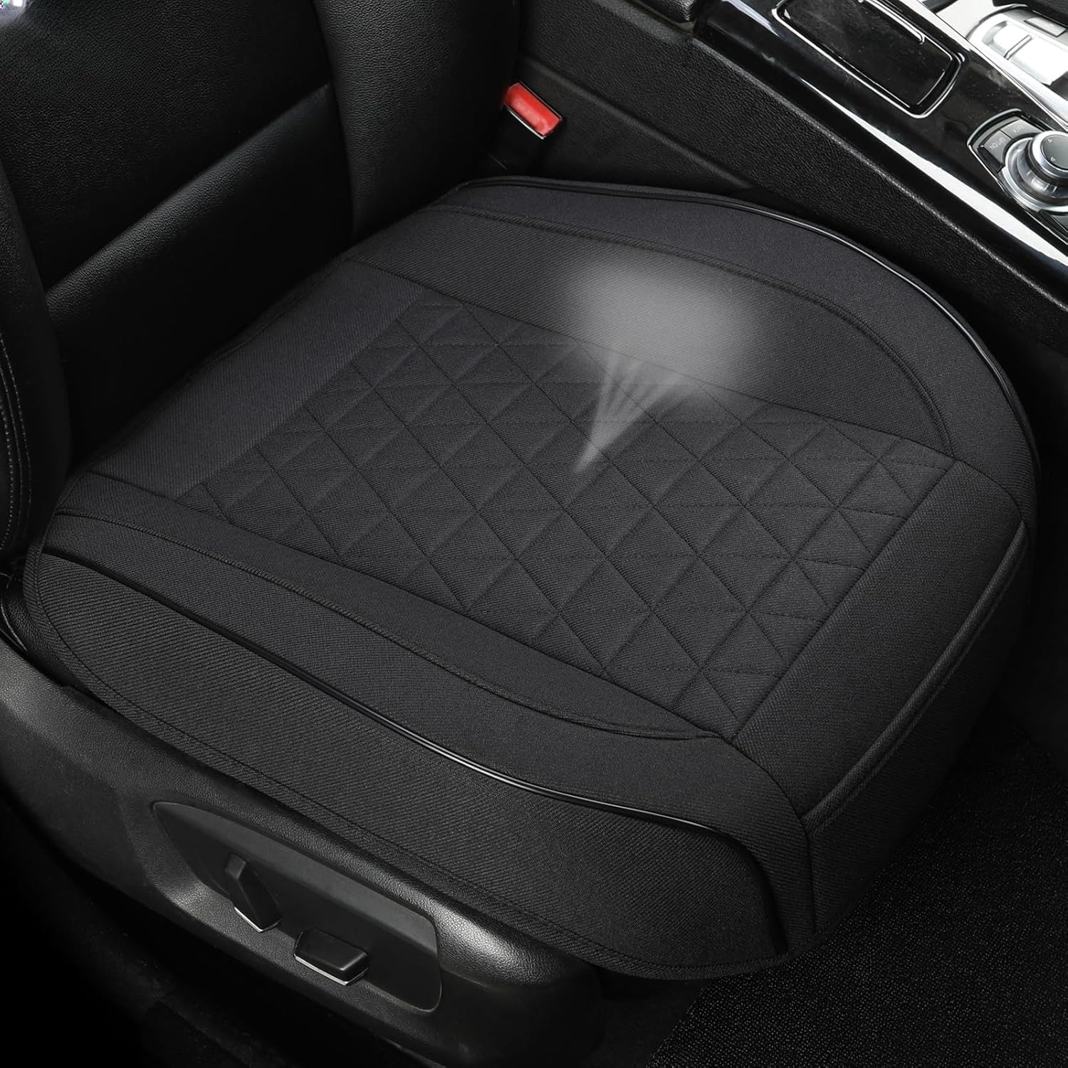 West Llama Linen Front Car Seat Cover Protector Anti-Slip Bottom Seat Cover Fits 95% of Vehicles,Wrapping Around The Bottom,Diamond Pattern(Black-2Pcs)