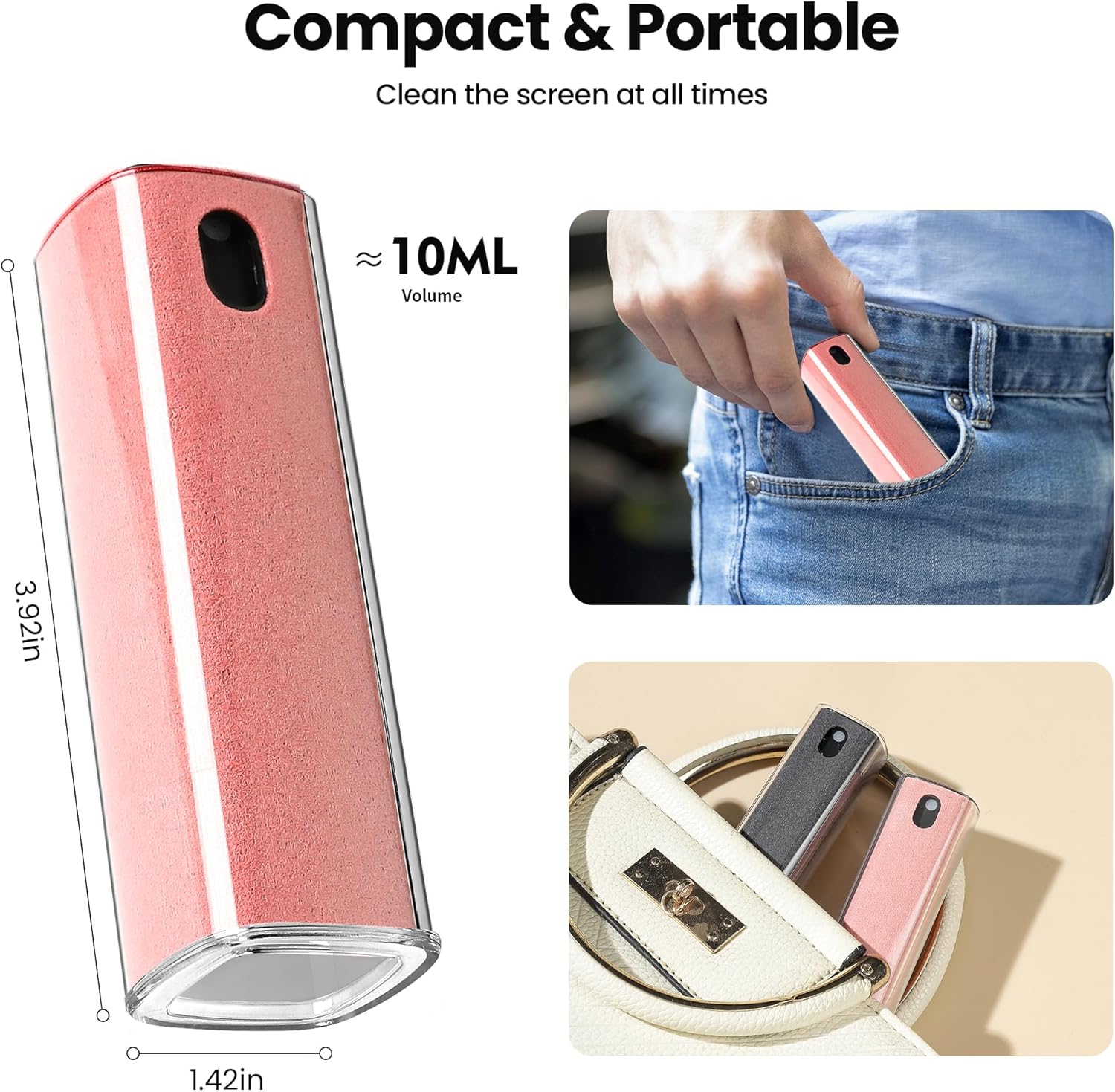 2 Pcs Screen Cleaner Kit, 3-in-1 Touchscreen Mist Cleaner Spray Bottle Tool & Microfiber Cloth for Phone/Laptop/Tablet/TV/Monitor/Car Screens(Pink+Grey)