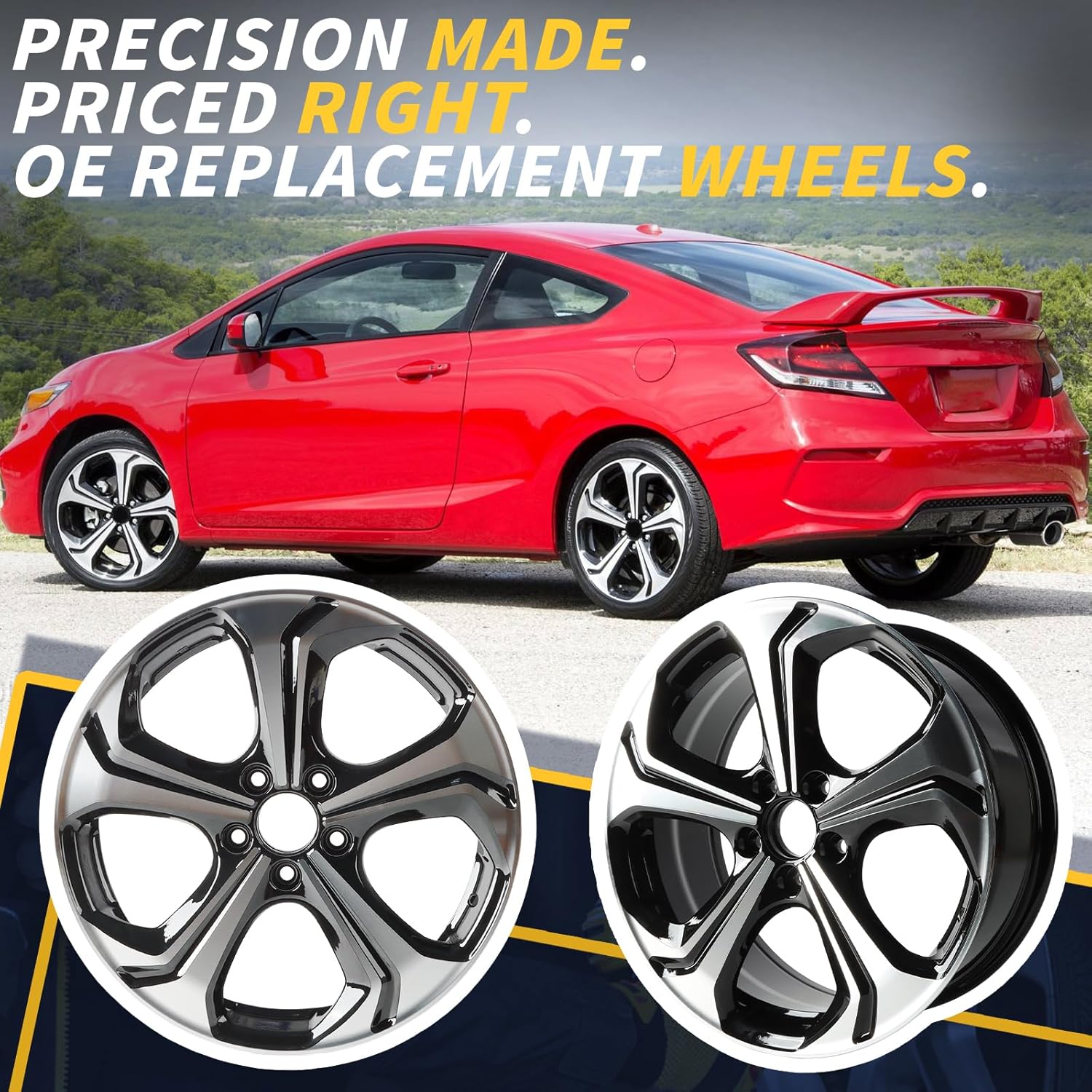 18" NEW Single 18X7.5 18 Inch Black Wheel Rims Fit For 2014 2015 Honda Civic OEM Design Replacement Rim