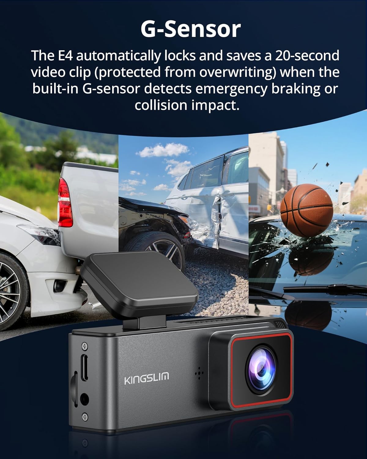 Kingslim 4K Dash Cam Front and Rear, Front 4K Rear 1080P Dual Dash Camera for Cars, Mini Dashcam with 64GB Card, APP Control, Night Vision, G-Sensor, Loop Recording, Parking Mode