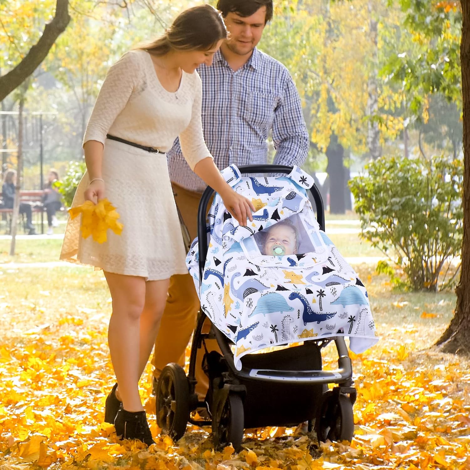 THE KENKYO Car Seat Covers for Babies, Baby Car Seat Cover for Girls Boys, Kick-Proof Newborn Carrier Canopy with Breathable Mesh Peep Window, Windproof Stroller Cover for All Seasons