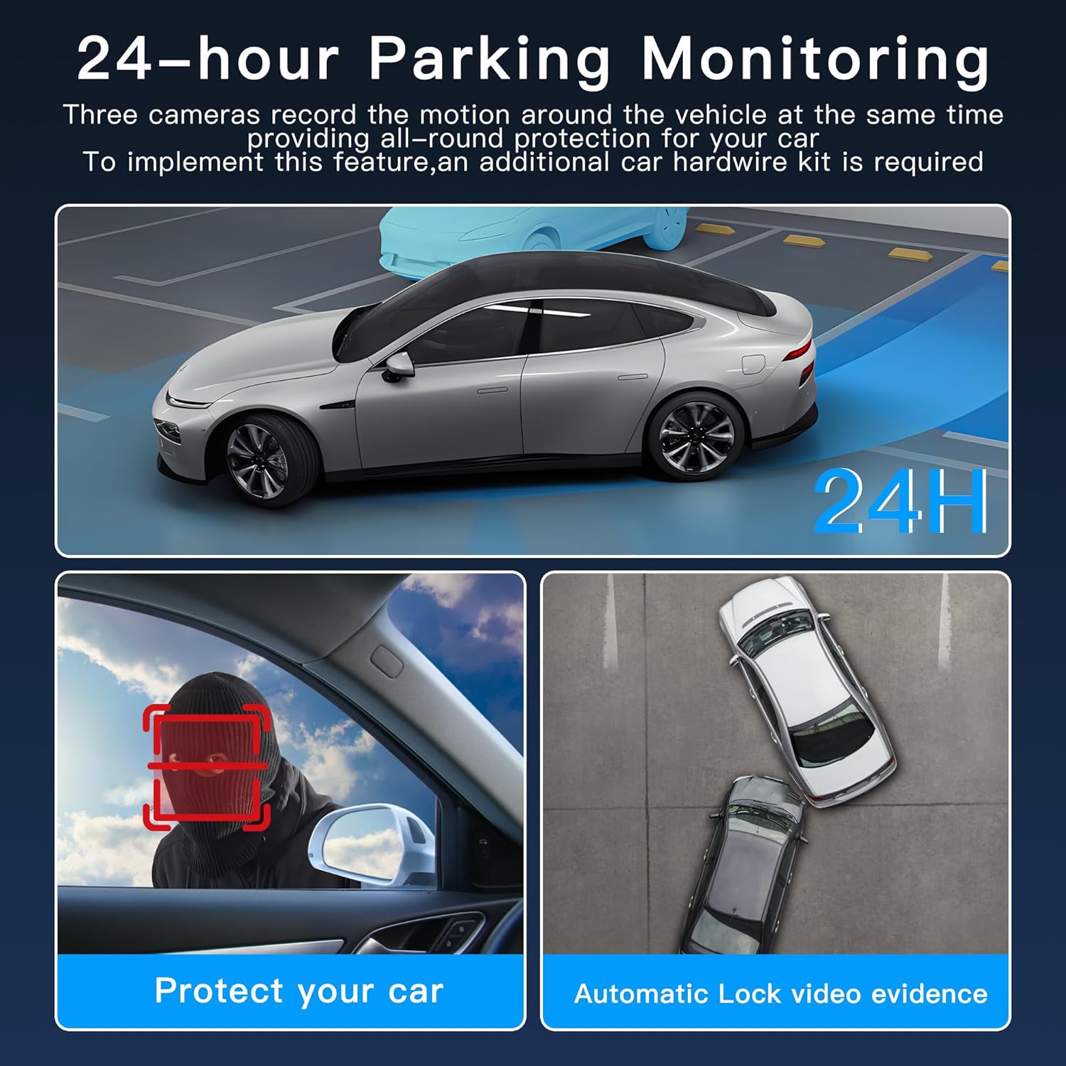 3 Channel Dash Cam WiFi FHD 1080P Car Camera 64GB TF Card,TOPGOOSE Front Dash Camera Front and Rear Inside for Cars,Mini Dashcams with Night Vision,Loop Recording,WDR,G-Sensor,App