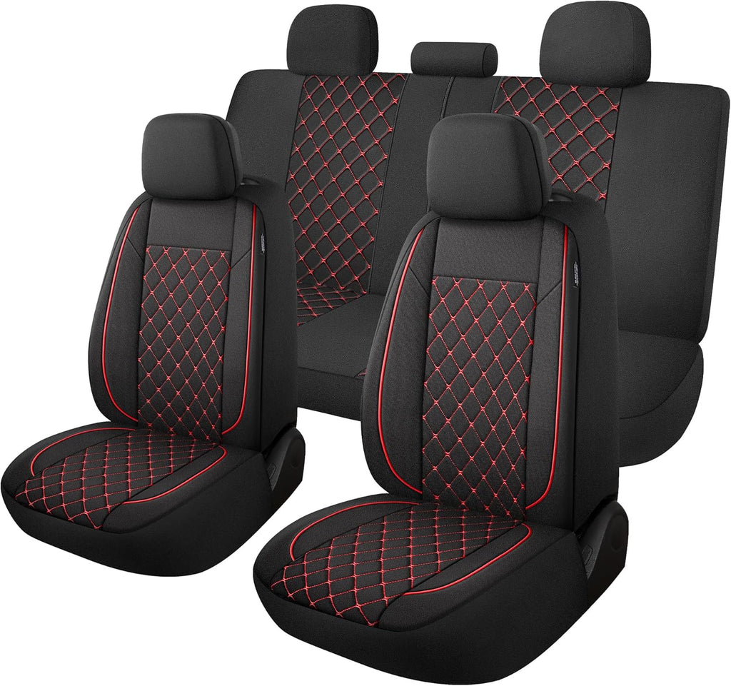 YGL Breathble Car Seat Covers Full Set,Washable Seat Covers for Cars,Premium Cloth Car Seat Protectors,Interior Covers for Cars,Sedan Van Truck SUV(Black)