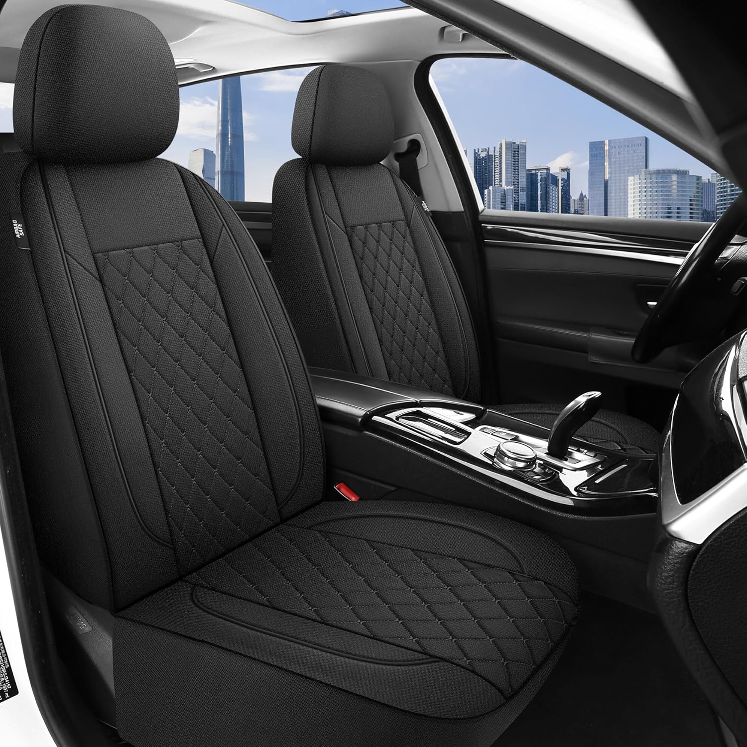 YGL Breathble Car Seat Covers Full Set,Washable Seat Covers for Cars,Premium Cloth Car Seat Protectors,Interior Covers for Cars,Sedan Van Truck SUV(Black)