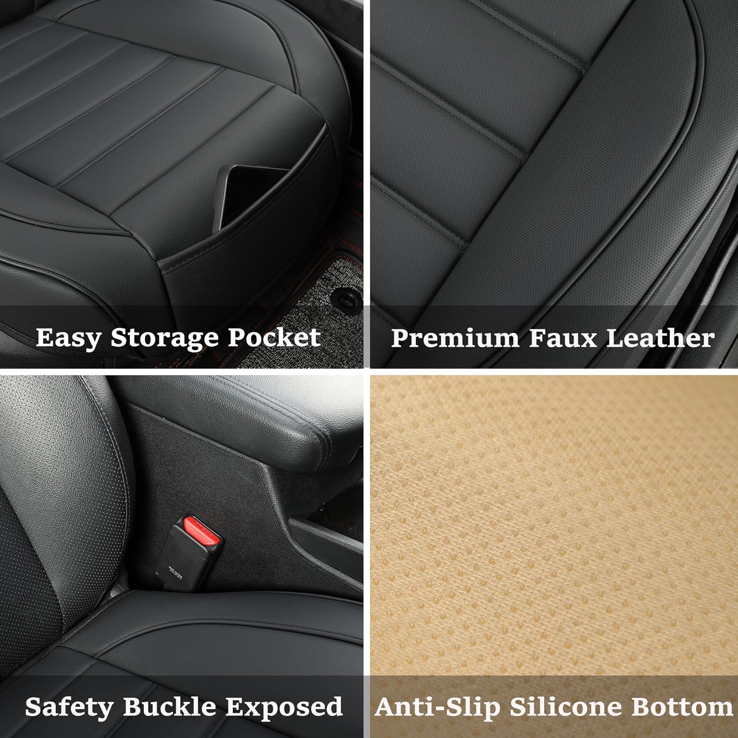 2 Pack Leather Front Car Seat Covers,Bottom Seat Covers for Cars,Driver Car Seat Cover,Luxury Seat Protectors,Waterproof,Full Wrap,for Most Vehicles,Sedan,Truck,SUV(Black)