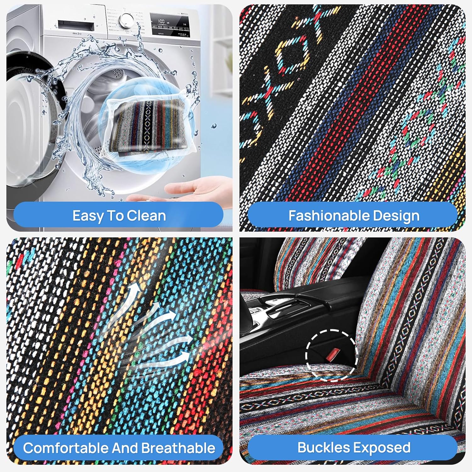 Nilight Car Seat Covers 2PCS Red Stripes Baja Saddle Blanket with Shoulder Pads Breathable Washable Striped Woven Airbag Compatible Universal for Cars SUV Truck Front Seat