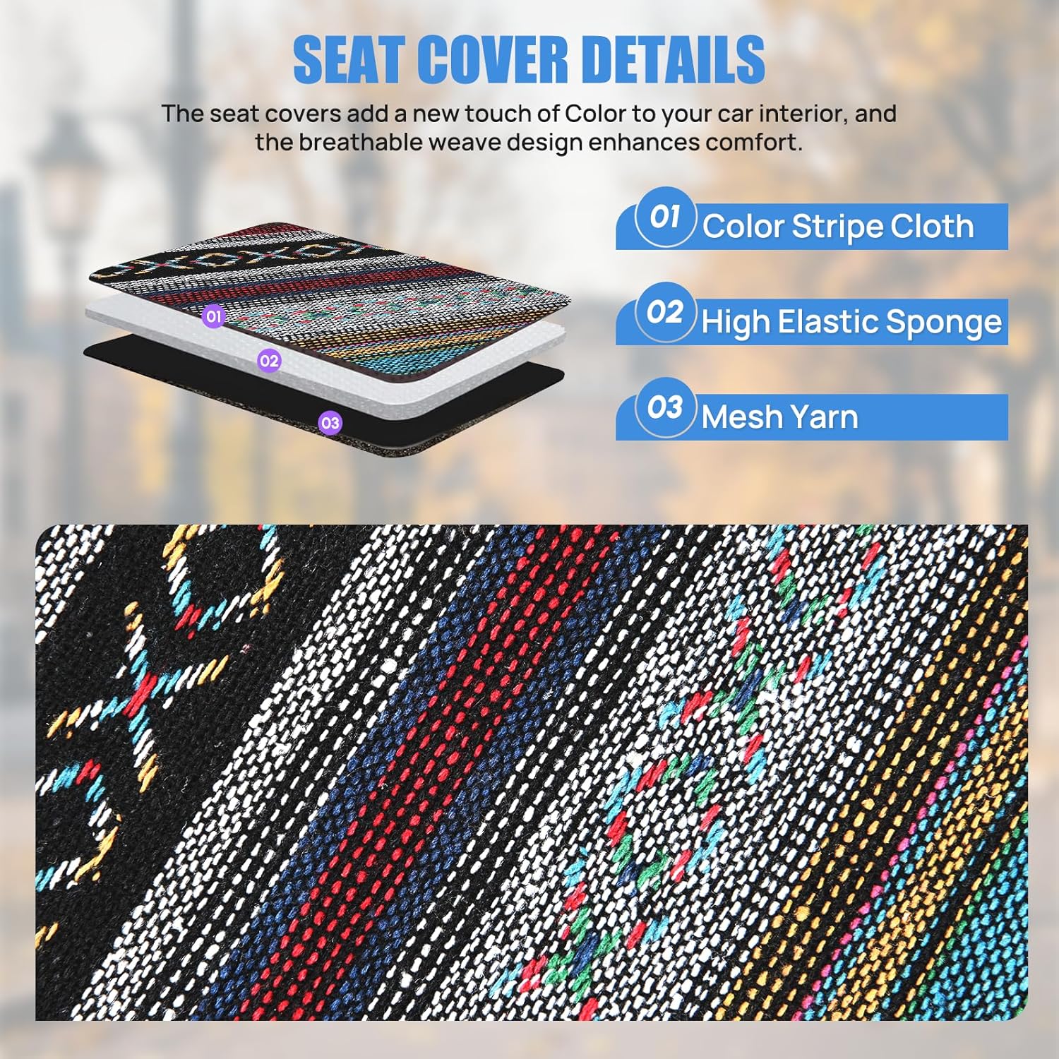 Nilight Car Seat Covers 2PCS Red Stripes Baja Saddle Blanket with Shoulder Pads Breathable Washable Striped Woven Airbag Compatible Universal for Cars SUV Truck Front Seat