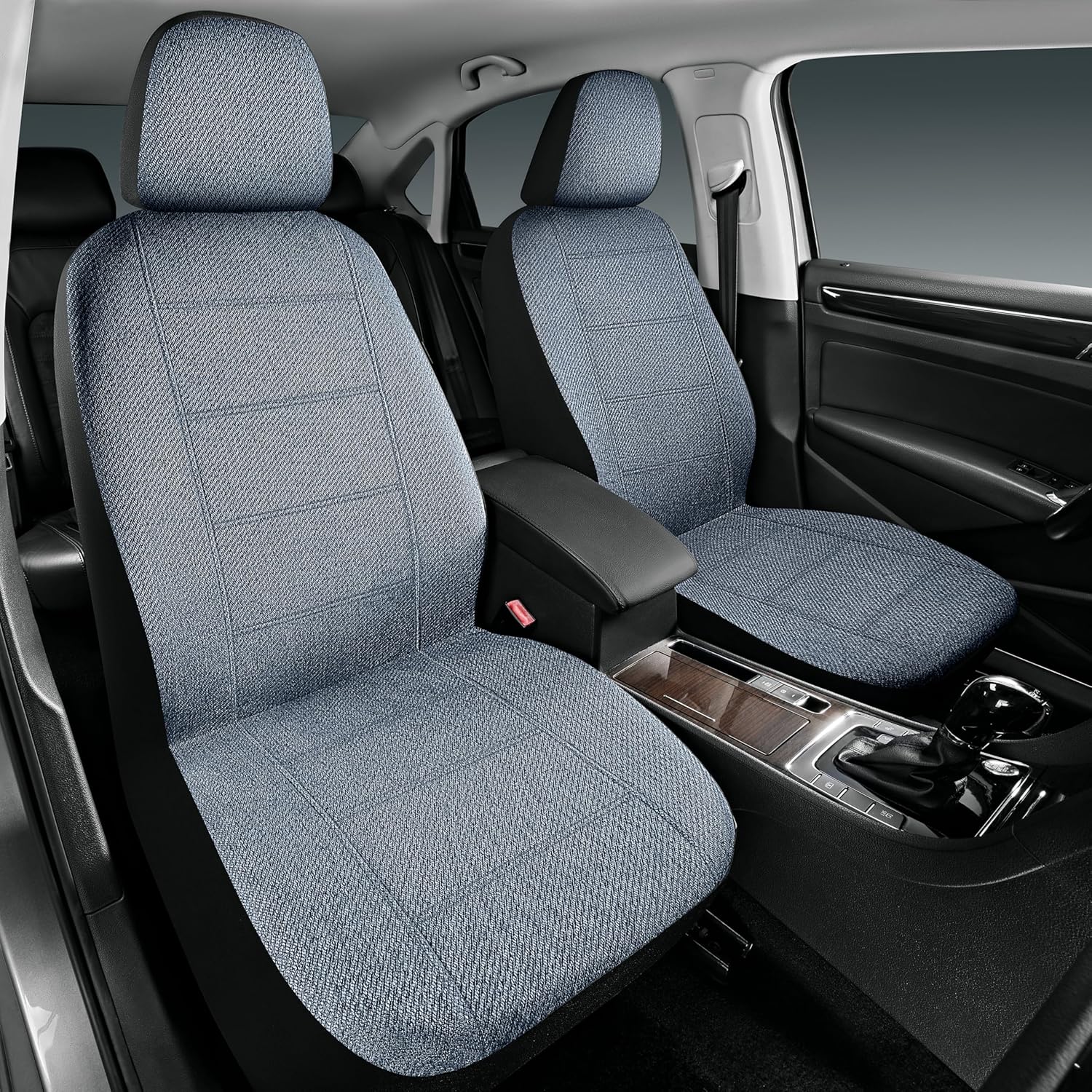 Road Comforts Car Seat Covers for Front Seat, Low Back Heavy Duty Breathable Flax Seat Protector, Airbag, Not Seat Belt Compatible, Washable Seat Cover Fits for Most Cars, Trucks, SUVs, Vans Blue